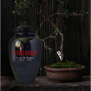 Personalized Adult Human Cremation Urn with Custom Name Date on Metal Vessel for Ashes and Cremains | You Died Funny Gamer Gaming Enthusiast | Black | 200 Lbs