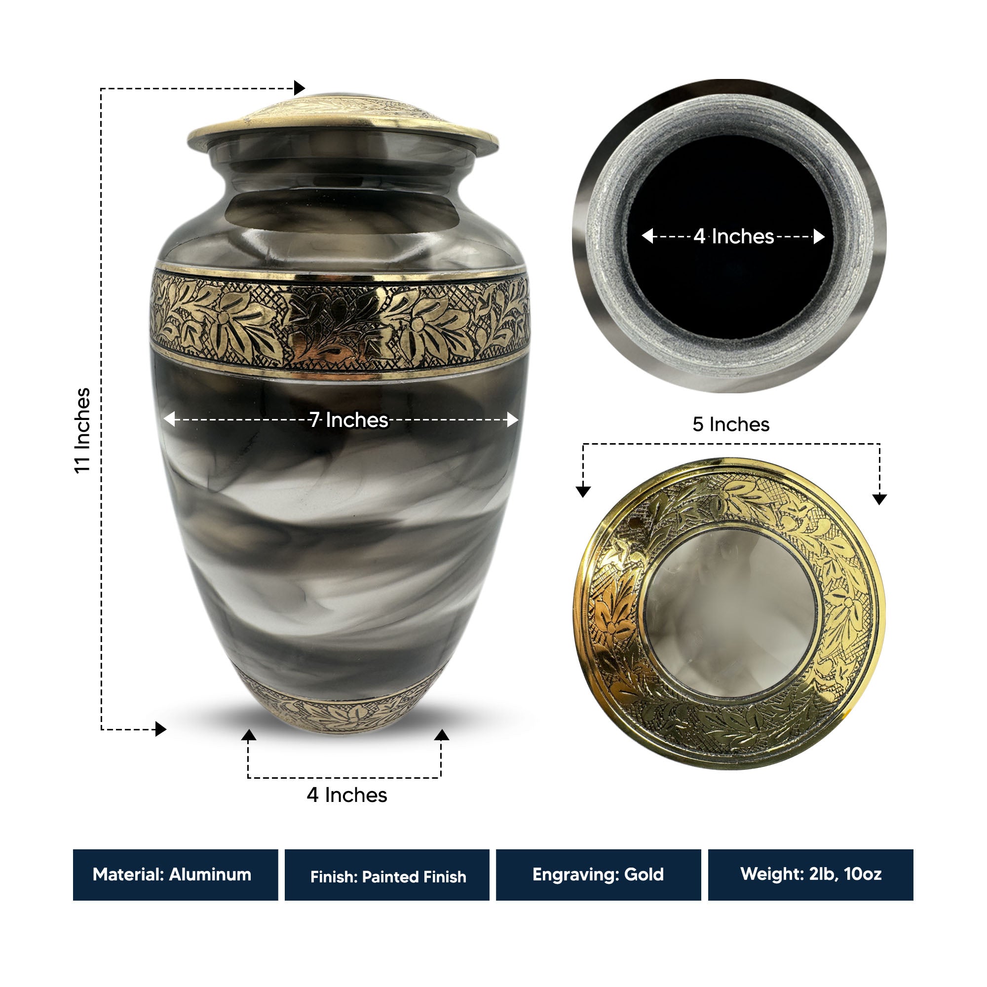 Custom Aluminum Cremation Urn for Human Ashes - Suzesta Pearl White Memorial Urn - Just Funny Urn Design - 200 Cubic Inch