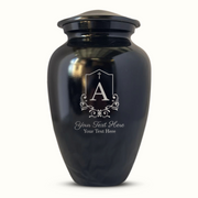 Extra Large Human Cremation Urn For Adult Ashes Men & Woman Up to 350 Lbs - Engraved Aluminum Urn with Name & Headstone Shape 1 Design - Polished Finish urn for Human Remains | Black