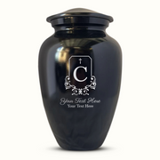 Extra Large Human Cremation Urn For Adult Ashes Men & Woman Up to 350 Lbs - Engraved Aluminum Urn with Name & Headstone Shape 1 Design - Polished Finish urn for Human Remains | Black