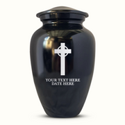 Extra Large Human Cremation Urn For Adult Ashes Men & Woman Up to 350 Lbs - Engraved Aluminum Urn with Name & Memorial Cross Design - Polished Finish urn for Human Remains | Black