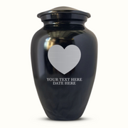 Extra Large Human Cremation Urn For Adult Ashes Men & Woman Up to 350 Lbs - Engraved Aluminum Urn with Name & Heart + Love Design - Polished Finish urn for Human Remains | Black
