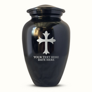Extra Large Human Cremation Urn For Adult Ashes Men & Woman Up to 350 Lbs - Engraved Aluminum Urn with Name & Memorial Cross Design - Polished Finish urn for Human Remains | Black