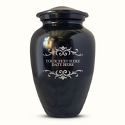 Extra Large Human Cremation Urn For Adult Ashes Men & Woman Up to 350 Lbs - Engraved Aluminum Urn with Name & Memorial Swirls Design - Polished Finish urn for Human Remains | Black