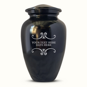 Extra Large Human Cremation Urn For Adult Ashes Men & Woman Up to 350 Lbs - Engraved Aluminum Urn with Name & Memorial Swirls Design - Polished Finish urn for Human Remains | Black