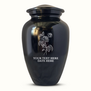 Extra Large Human Cremation Urn For Adult Ashes Men & Woman Up to 350 Lbs - Engraved Aluminum Urn with Name & Floral Design - Polished Finish urn for Human Remains | Black