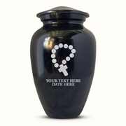 Extra Large Human Cremation Urn For Adult Ashes Men & Woman Up to 350 Lbs - Engraved Aluminum Urn with Name & Rosary Design - Polished Finish urn for Human Remains | Black