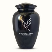 Extra Large Human Cremation Urn For Adult Ashes Men & Woman Up to 350 Lbs - Engraved Aluminum Urn with Name & Dove Design - Polished Finish urn for Human Remains | Black