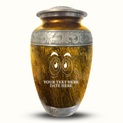 Custom Aluminum Human Urn - Elevate Collection - Funny Eyes Design - Distressed Finish - 200 Cubic Inch