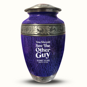 Custom Aluminum Human Urn - Elevate Collection - Dark Humor Design - Distressed Finish - 200 Cubic Inch