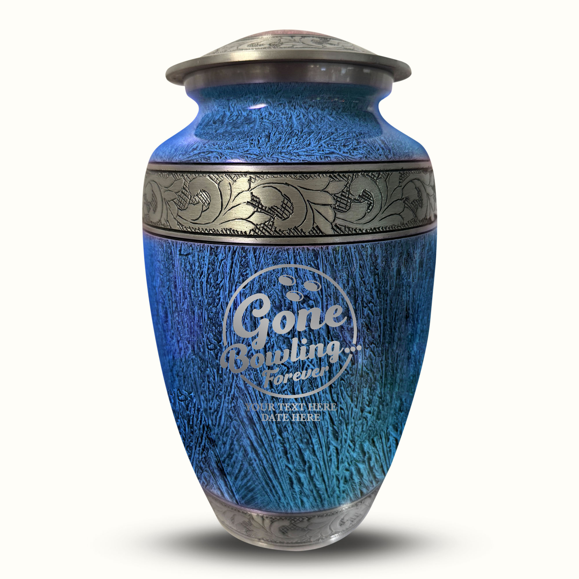 Custom Large Cremation Urn for Human Ashes - Elevate Collection - Funny Bowling Design - Distressed Finish - 200 Cubic Inch