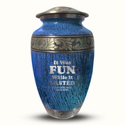 Custom Aluminum Human Urn - Elevate Collection - Dark Humor Design - Distressed Finish - 200 Cubic Inch