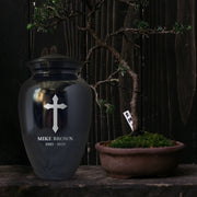 Extra Large Human Cremation Urn For Adult Ashes Men & Woman Up to 350 Lbs - Engraved Aluminum Urn with Name & Heart + Love Design - Polished Finish urn for Human Remains | Black
