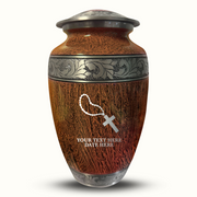 Custom Aluminum Human Urn - Elevate Collection - Rosary Design - Distressed Finish - 200 Cubic Inch