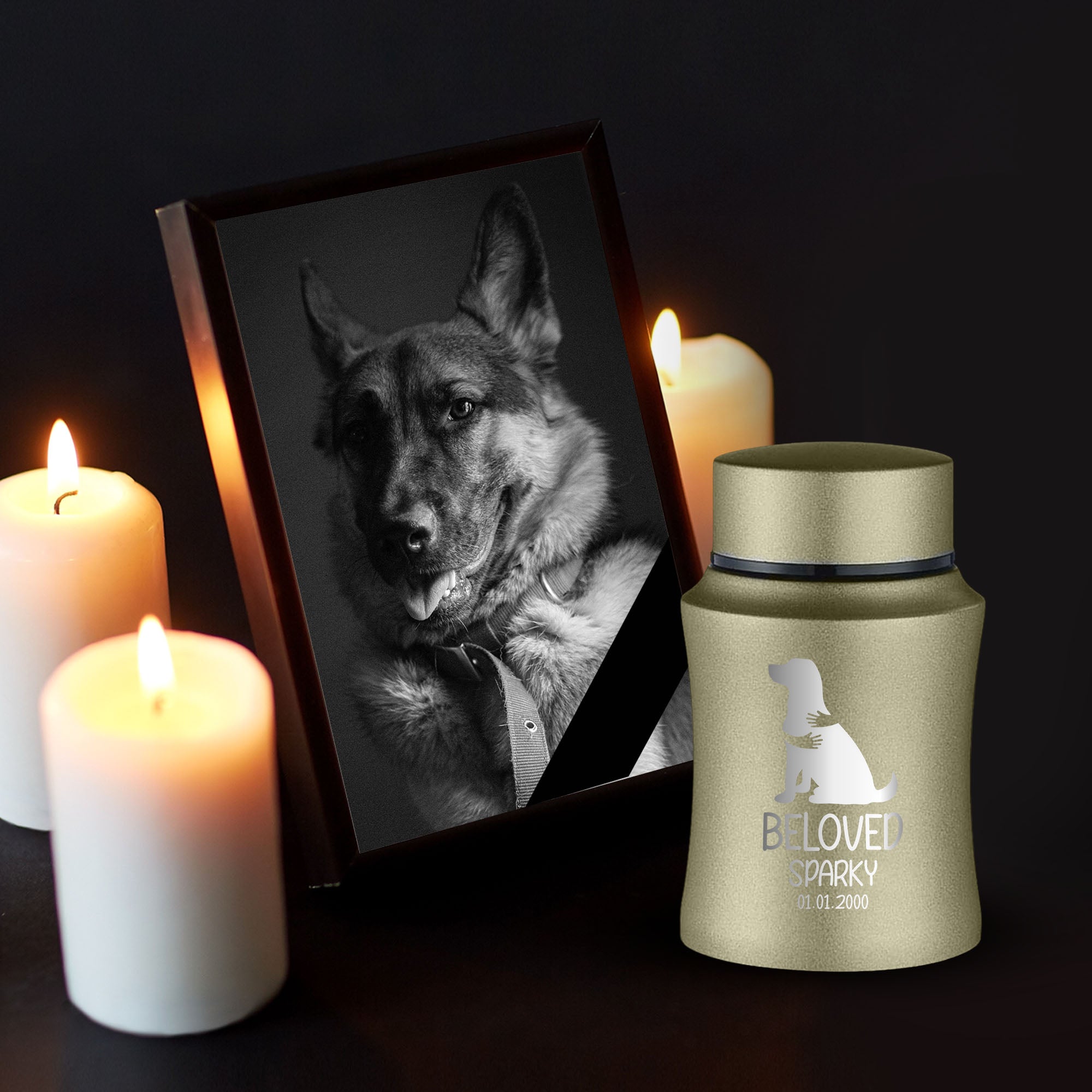 Custom Small Keepsake Cremation Urn for Small Dogs - Laser Engraved - Fit up to 10lbs - Powder Coated Stainless Steel Urn