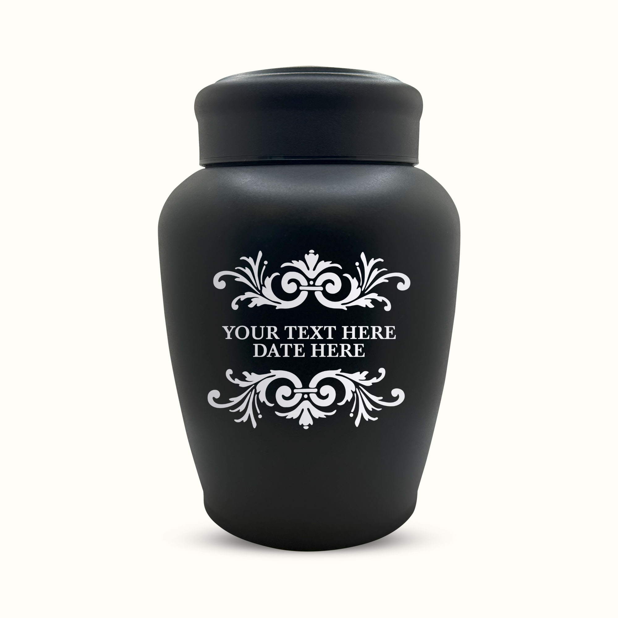 PERSONALIZED Custom Human Cremation Urn for Adult Ashes Men & Woman - Custom Engraved Stainless Steel Urn with Memorial Swirl Design - Black Finish urn for Human Remains