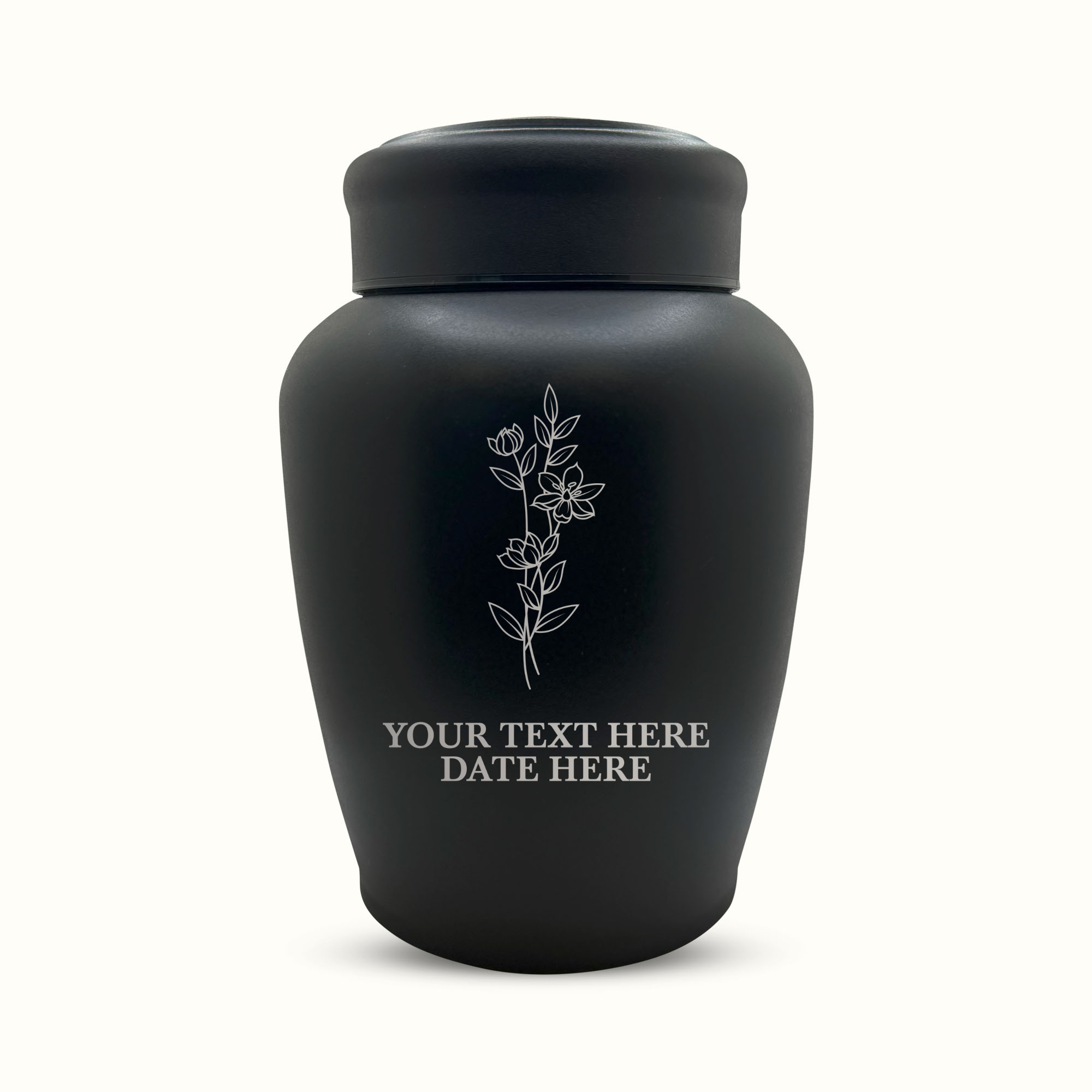 PERSONALIZED Custom Human Cremation Urn for Adult Ashes Men & Woman - Custom Engraved Stainless Steel Urn with Memorial Floral Design - Black Finish urn for Human Remains