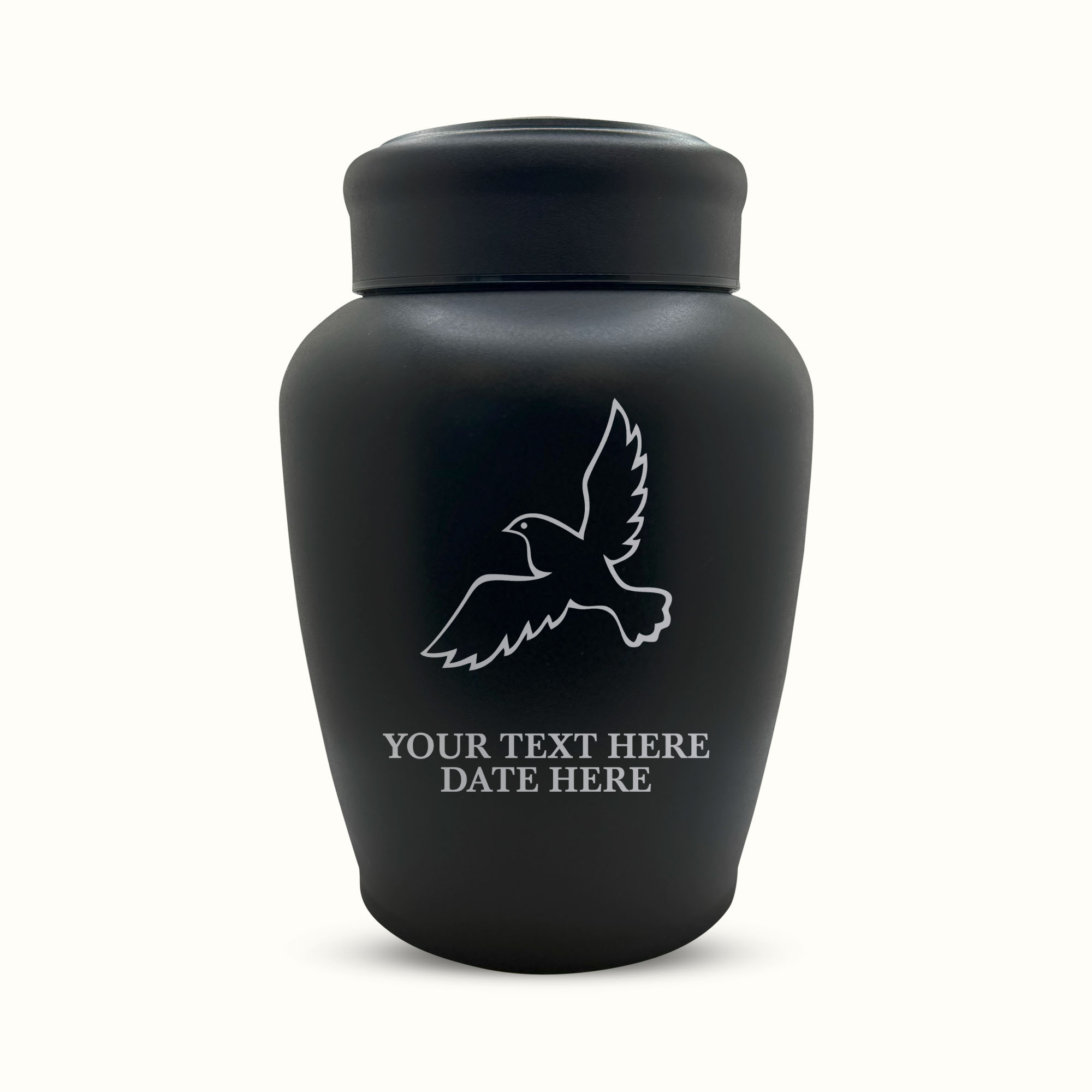 PERSONALIZED Custom Human Cremation Urn for Adult Ashes Men & Woman - Custom Engraved Stainless Steel Urn with Memorial Dove Design - Black Finish urn for Human Remains