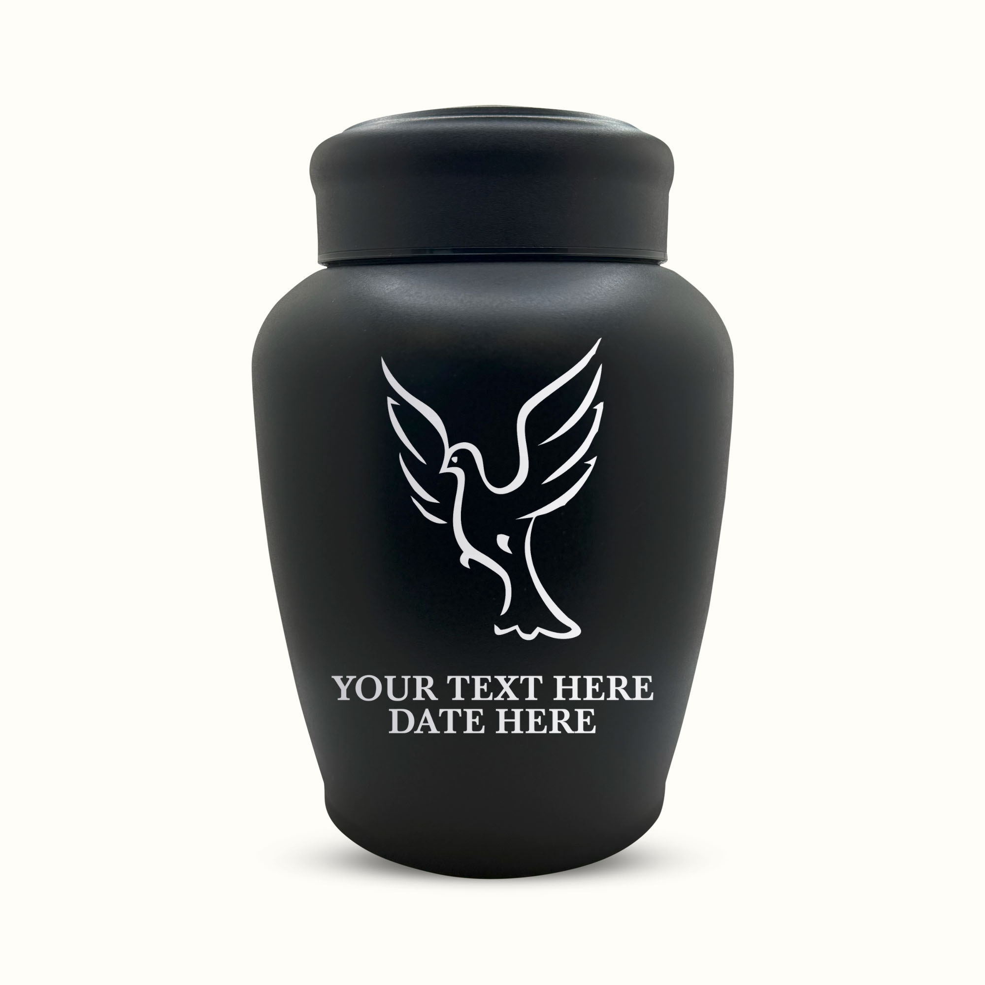 PERSONALIZED Custom Human Cremation Urn for Adult Ashes Men & Woman - Custom Engraved Stainless Steel Urn with Memorial Dove Design - Black Finish urn for Human Remains
