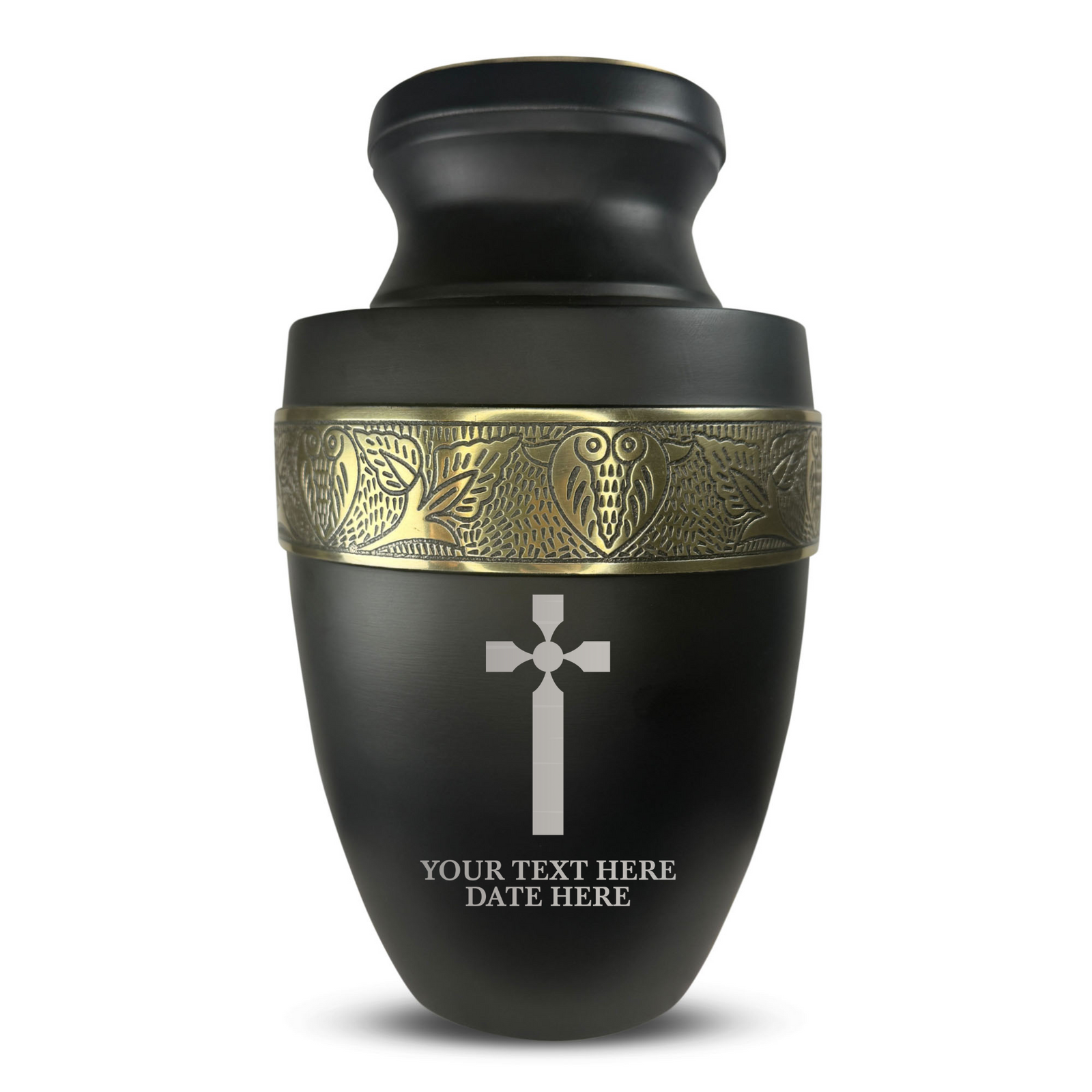 Custom Aluminum Human Urn - Memorial Cross Design - Elite Collection with Gold Inlay - 200 Cubic Inch