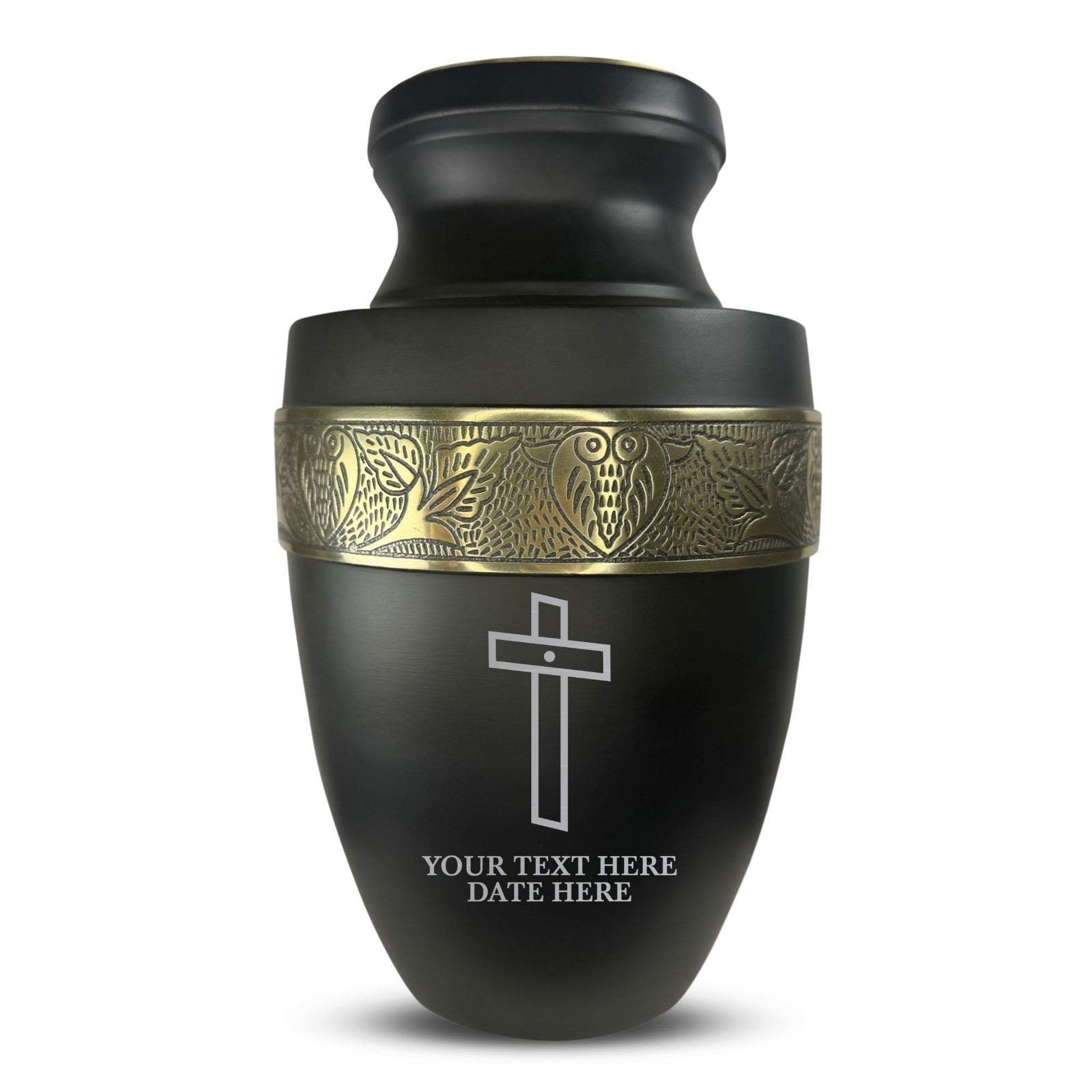 Custom Aluminum Human Urn - Memorial Cross Design - Elite Collection with Gold Inlay - 200 Cubic Inch