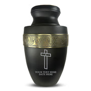 Custom Aluminum Human Urn - Memorial Cross Design - Elite Collection with Gold Inlay - 200 Cubic Inch