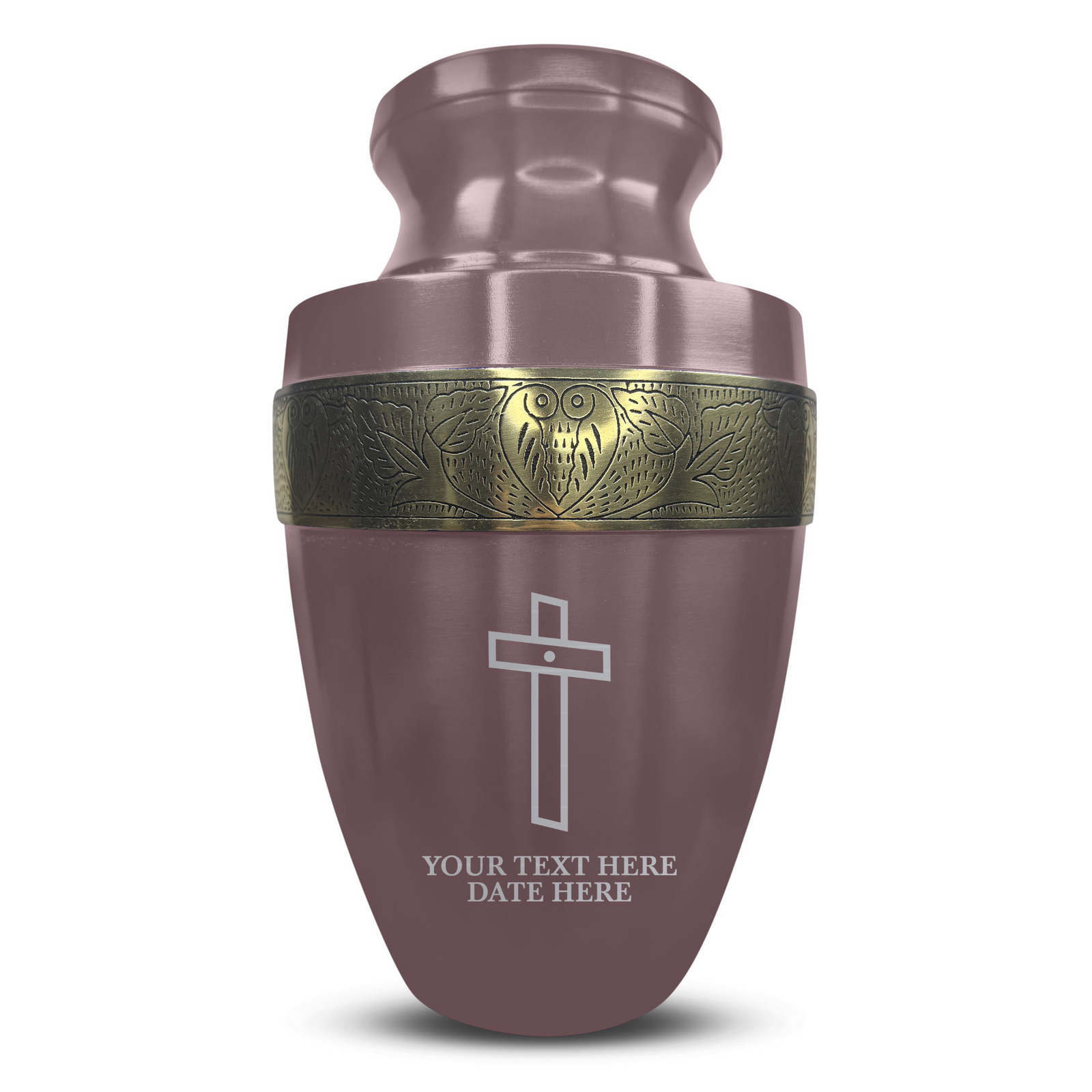 Custom Aluminum Human Urn - Memorial Cross Design - Elite Collection with Gold Inlay - 200 Cubic Inch