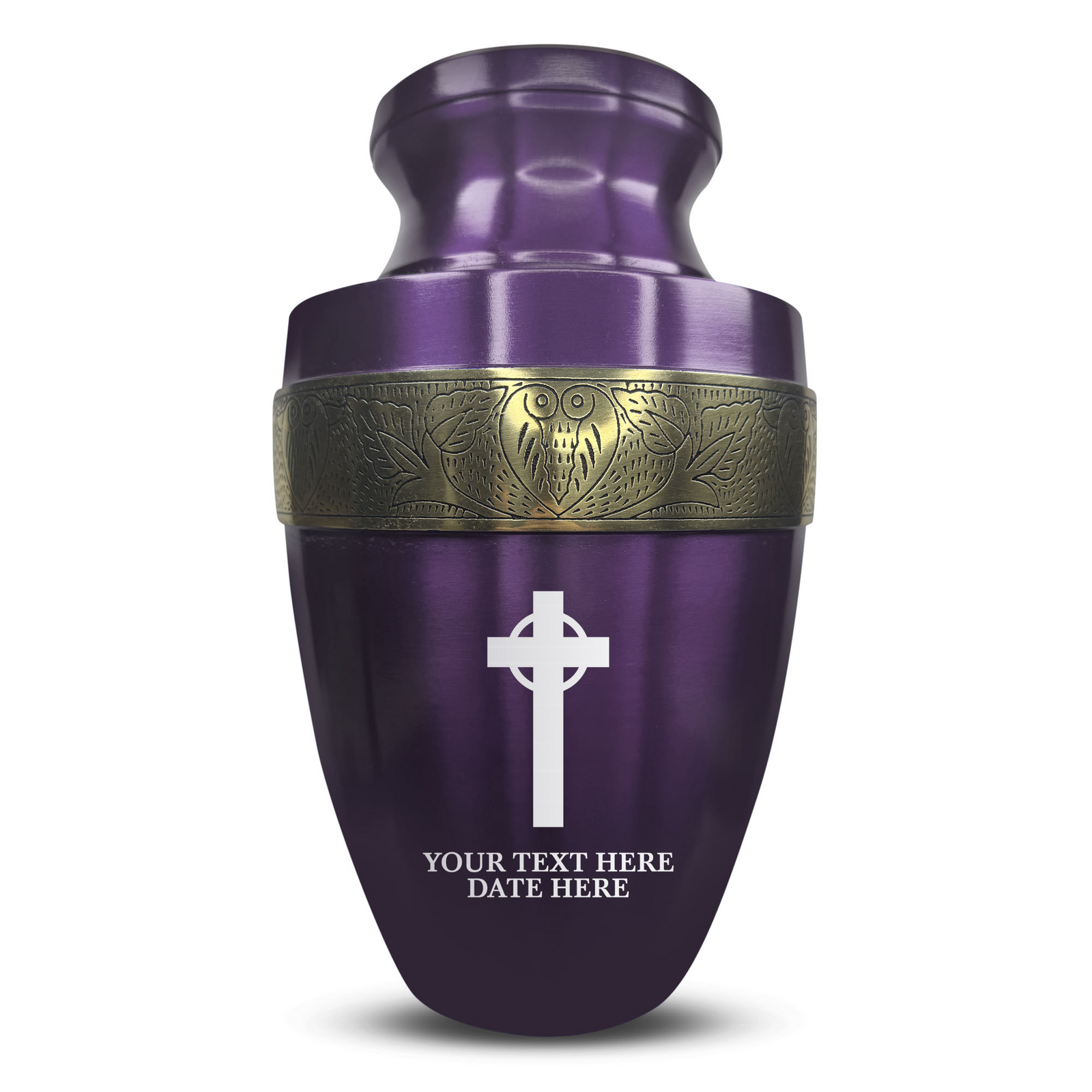 Custom Aluminum Human Urn - Memorial Cross Design - Elite Collection with Gold Inlay - 200 Cubic Inch