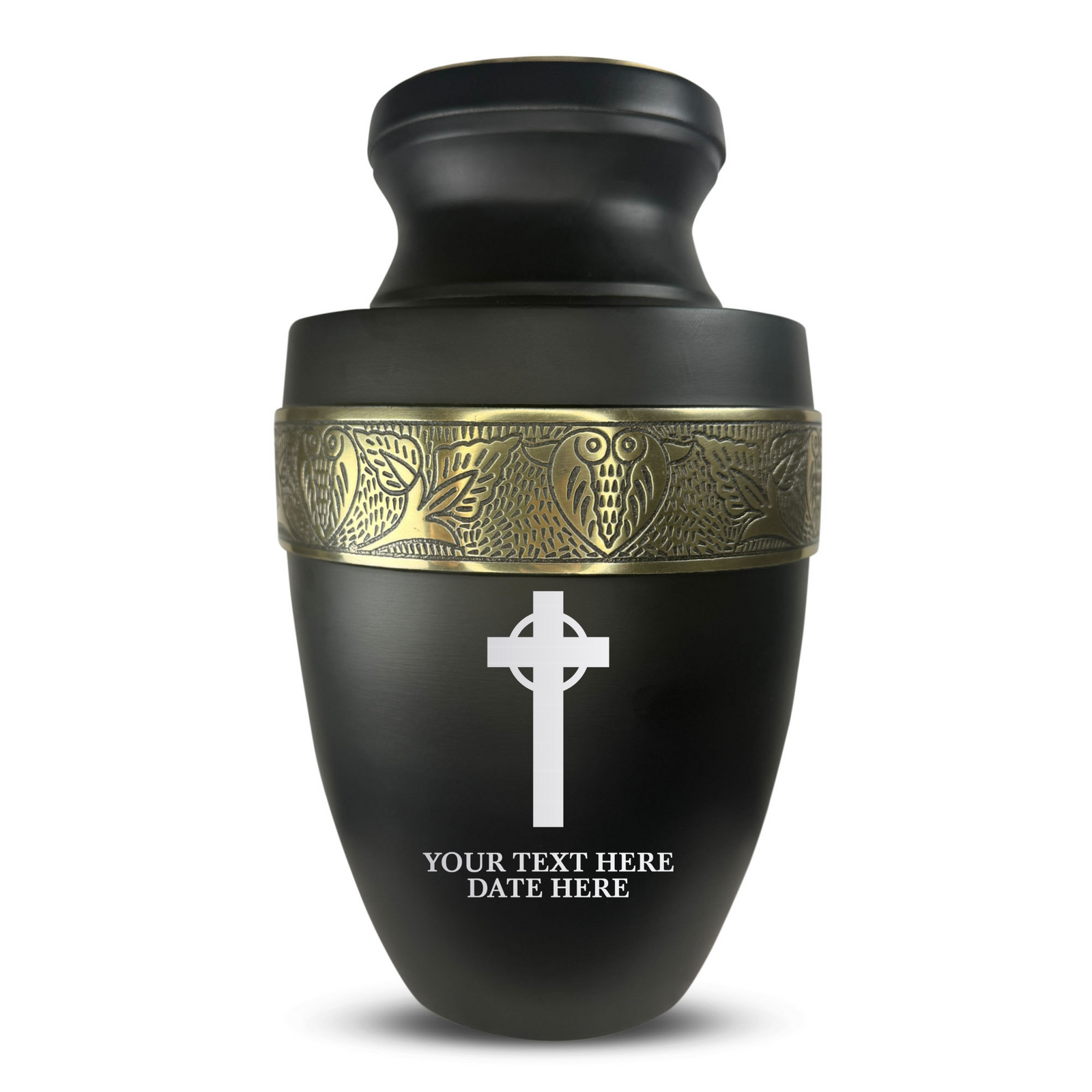 Custom Aluminum Human Urn - Memorial Cross Design - Elite Collection with Gold Inlay - 200 Cubic Inch