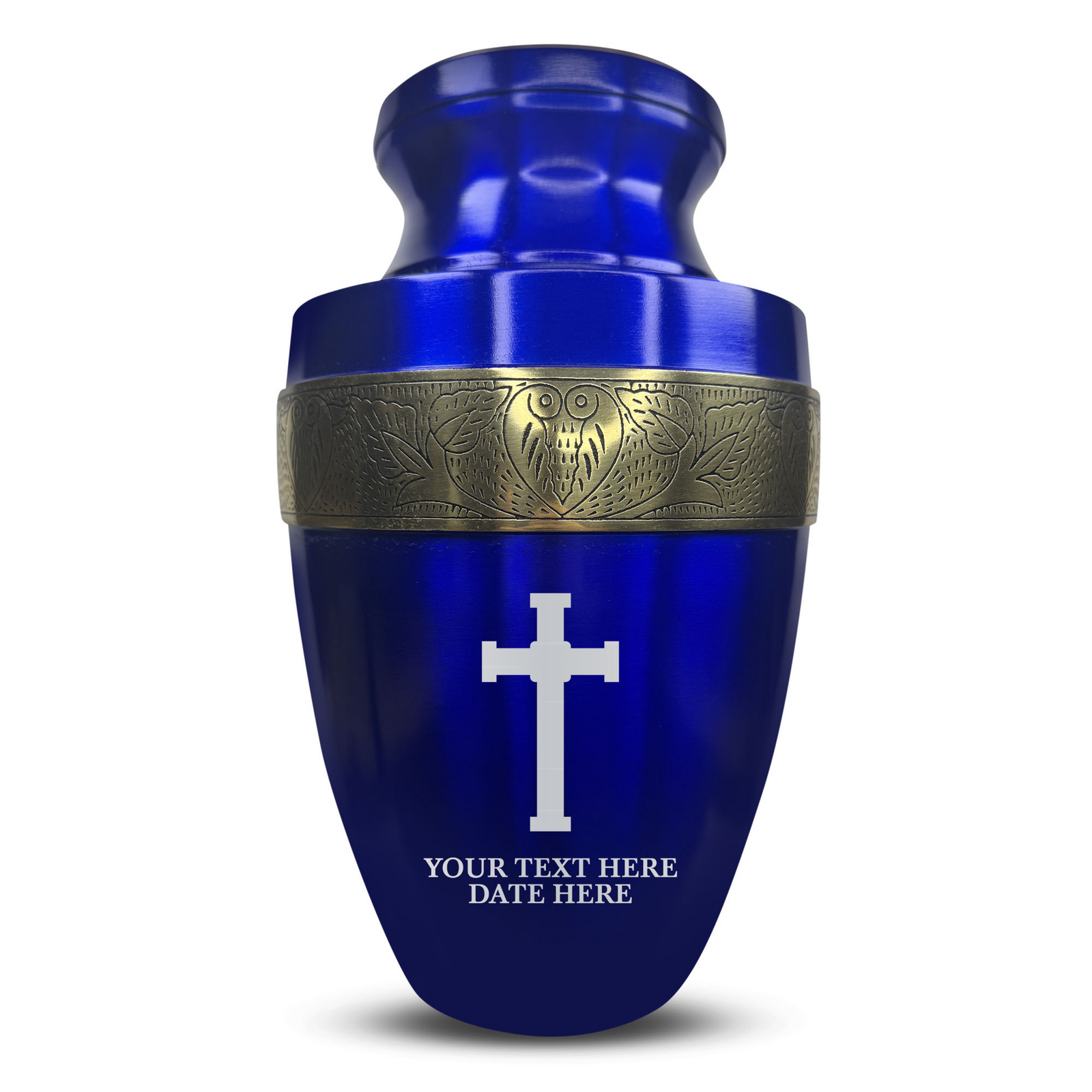 Custom Aluminum Human Urn - Memorial Cross Design - Elite Collection with Gold Inlay - 200 Cubic Inch