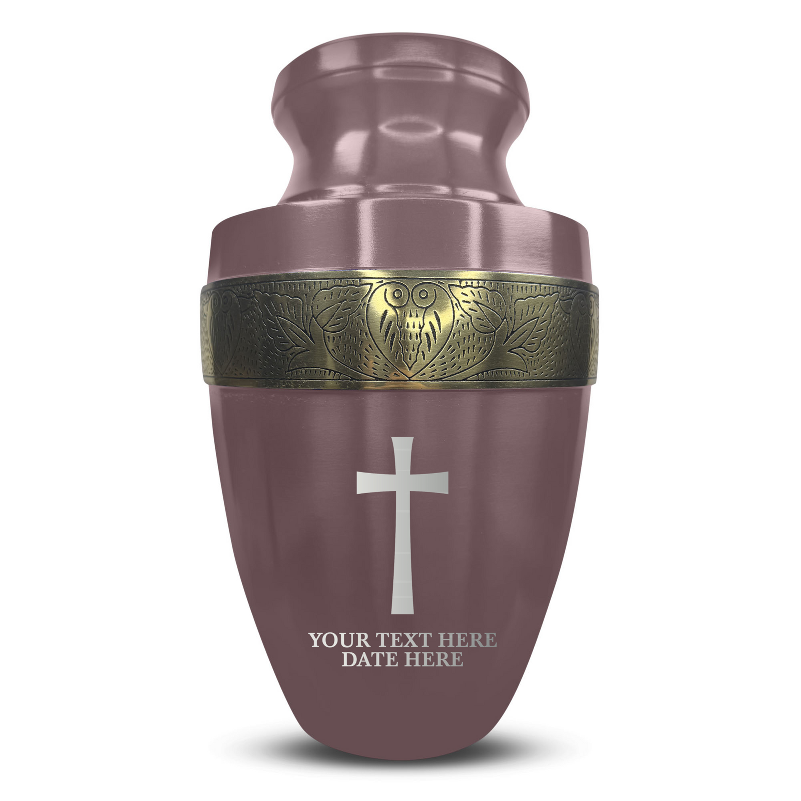 Custom Aluminum Human Urn - Memorial Cross Design - Elite Collection with Gold Inlay - 200 Cubic Inch