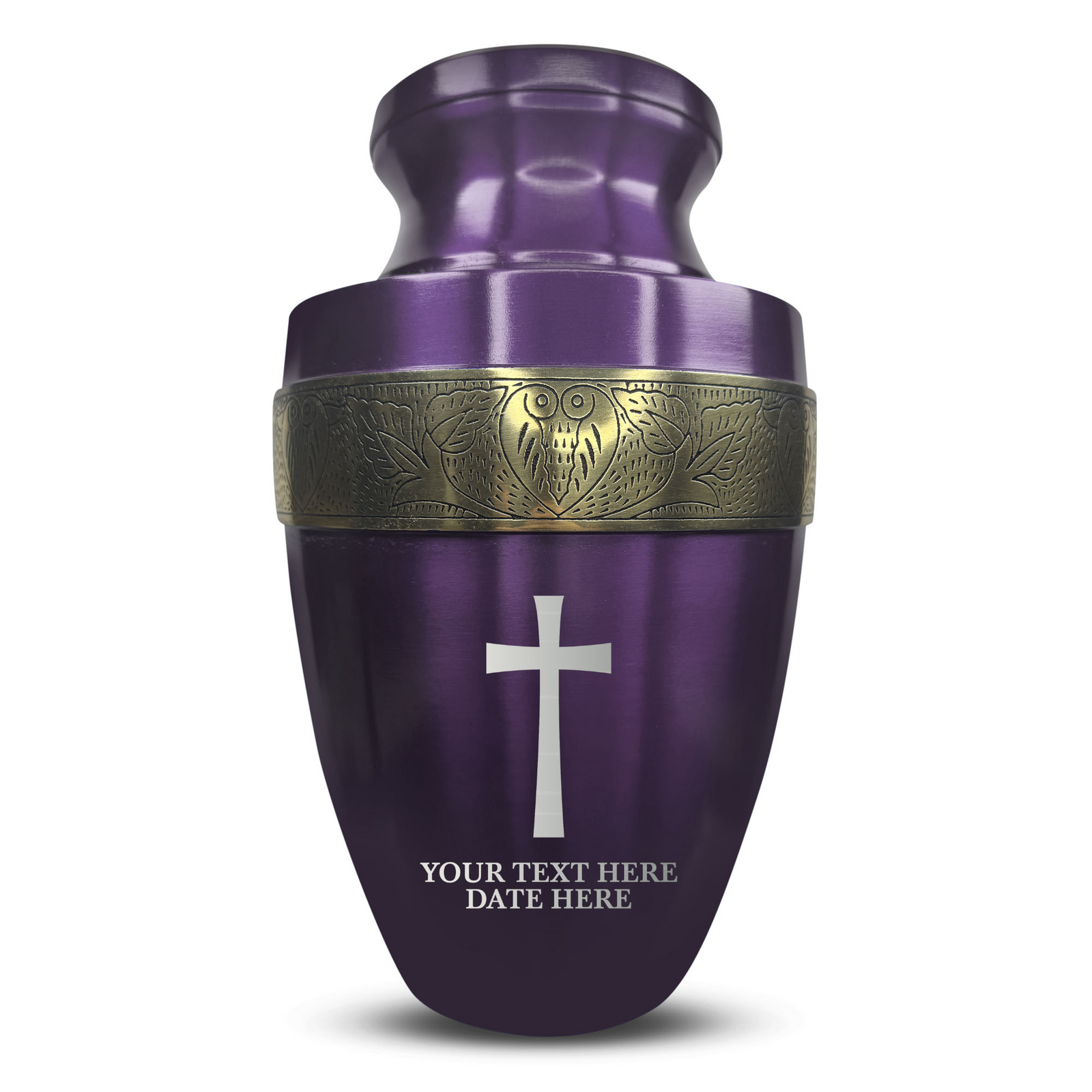 Custom Aluminum Human Urn - Memorial Cross Design - Elite Collection with Gold Inlay - 200 Cubic Inch