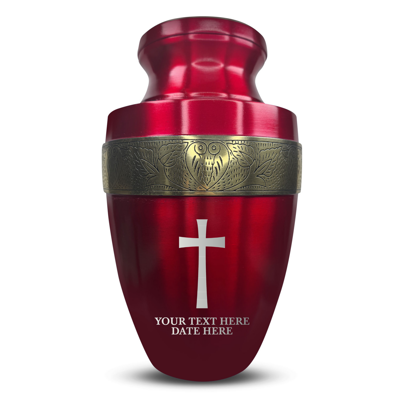Custom Aluminum Human Urn - Memorial Cross Design - Elite Collection with Gold Inlay - 200 Cubic Inch