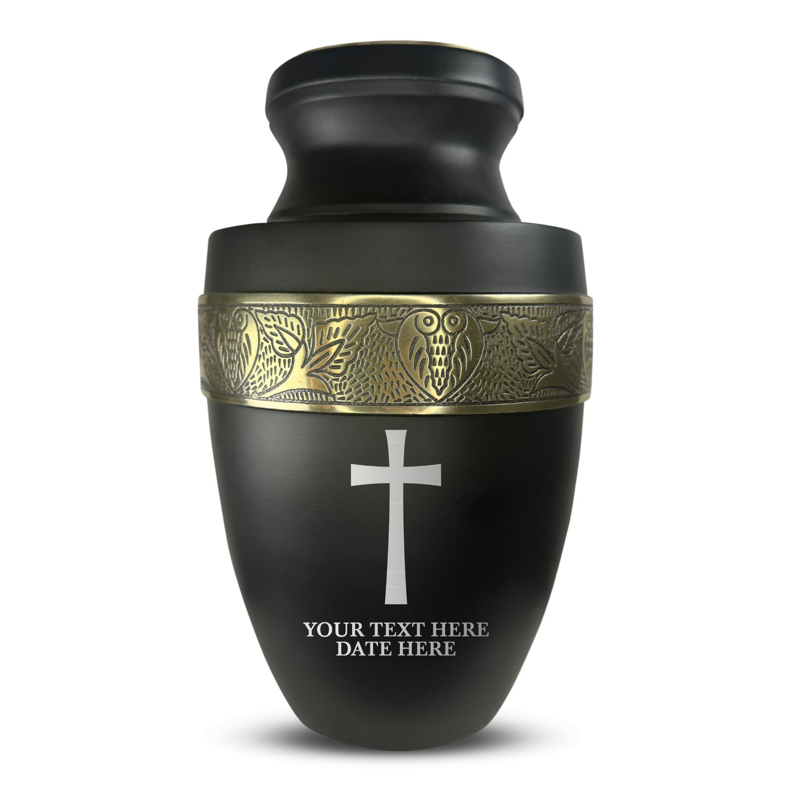 Custom Aluminum Human Urn - Memorial Cross Design - Elite Collection with Gold Inlay - 200 Cubic Inch