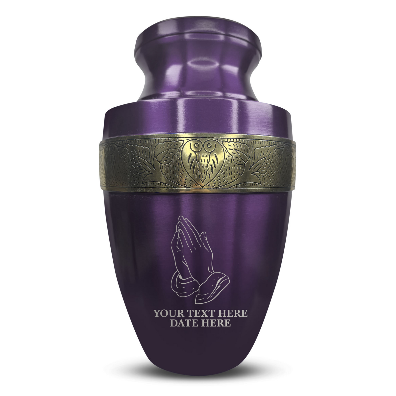 Custom Aluminum Human Urn - Praying Hand Design - Elite Collection with Gold Inlay - 200 Cubic Inch