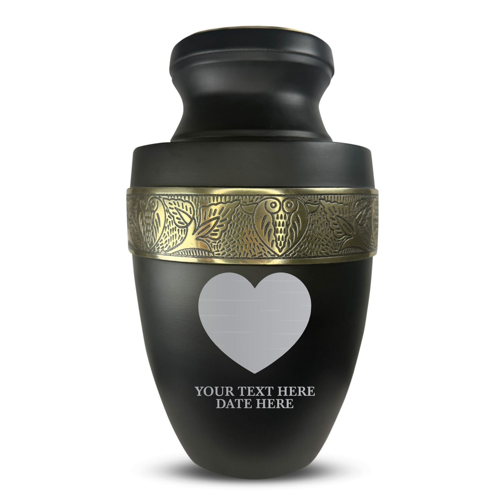 Personalized Adult Cremation Urn with Custom Engraved Name, Date and Heart 1 Design Metal Aluminum Vessel for Ashes and Remains | Elite Collection with Gold Inlay | 200 Cubic Inch | Black