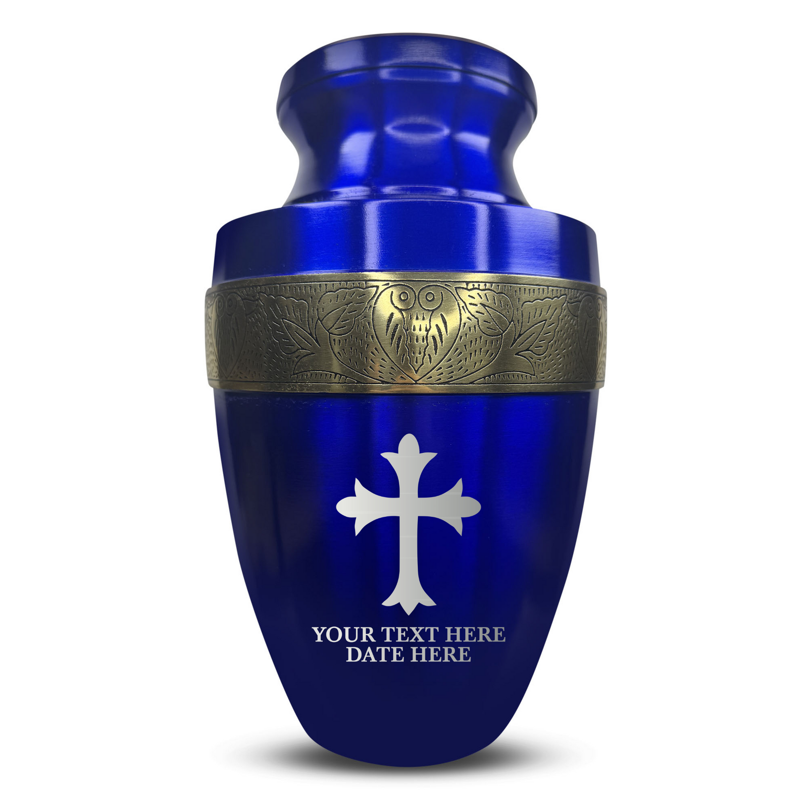 Custom Aluminum Human Urn - Memorial Cross Design - Elite Collection with Gold Inlay - 200 Cubic Inch