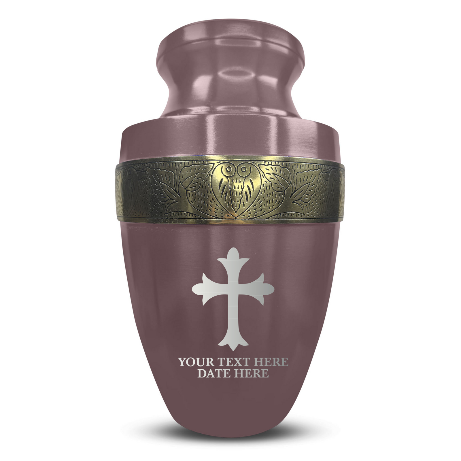 Custom Aluminum Human Urn - Memorial Cross Design - Elite Collection with Gold Inlay - 200 Cubic Inch