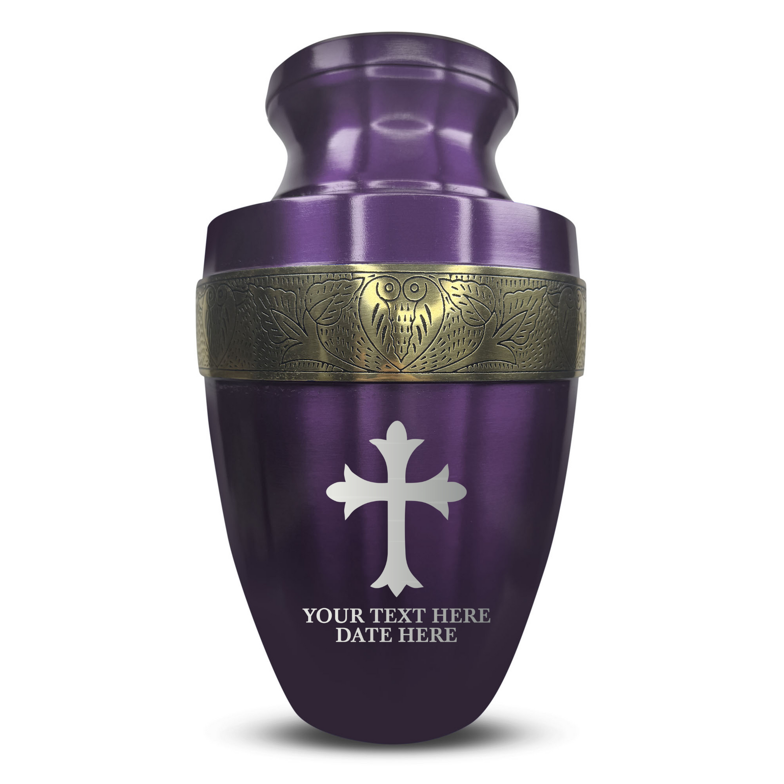 Custom Aluminum Human Urn - Memorial Cross Design - Elite Collection with Gold Inlay - 200 Cubic Inch