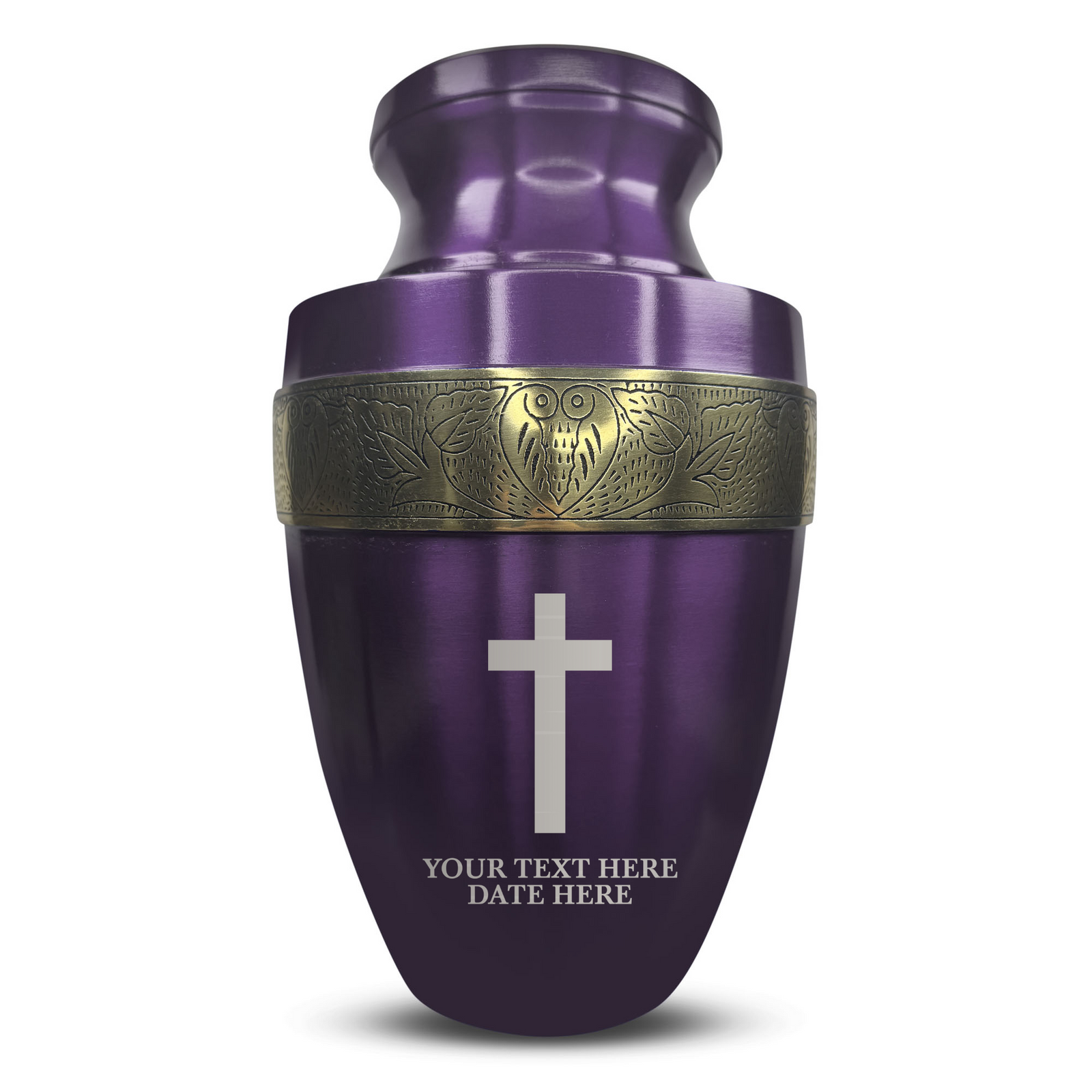Custom Aluminum Human Urn - Memorial Cross Design - Elite Collection with Gold Inlay - 200 Cubic Inch