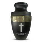 Elite Human Cremation Urn – 200 Cubic Inch – Aluminum with Gold Inlay | Cross Design Collection 1
