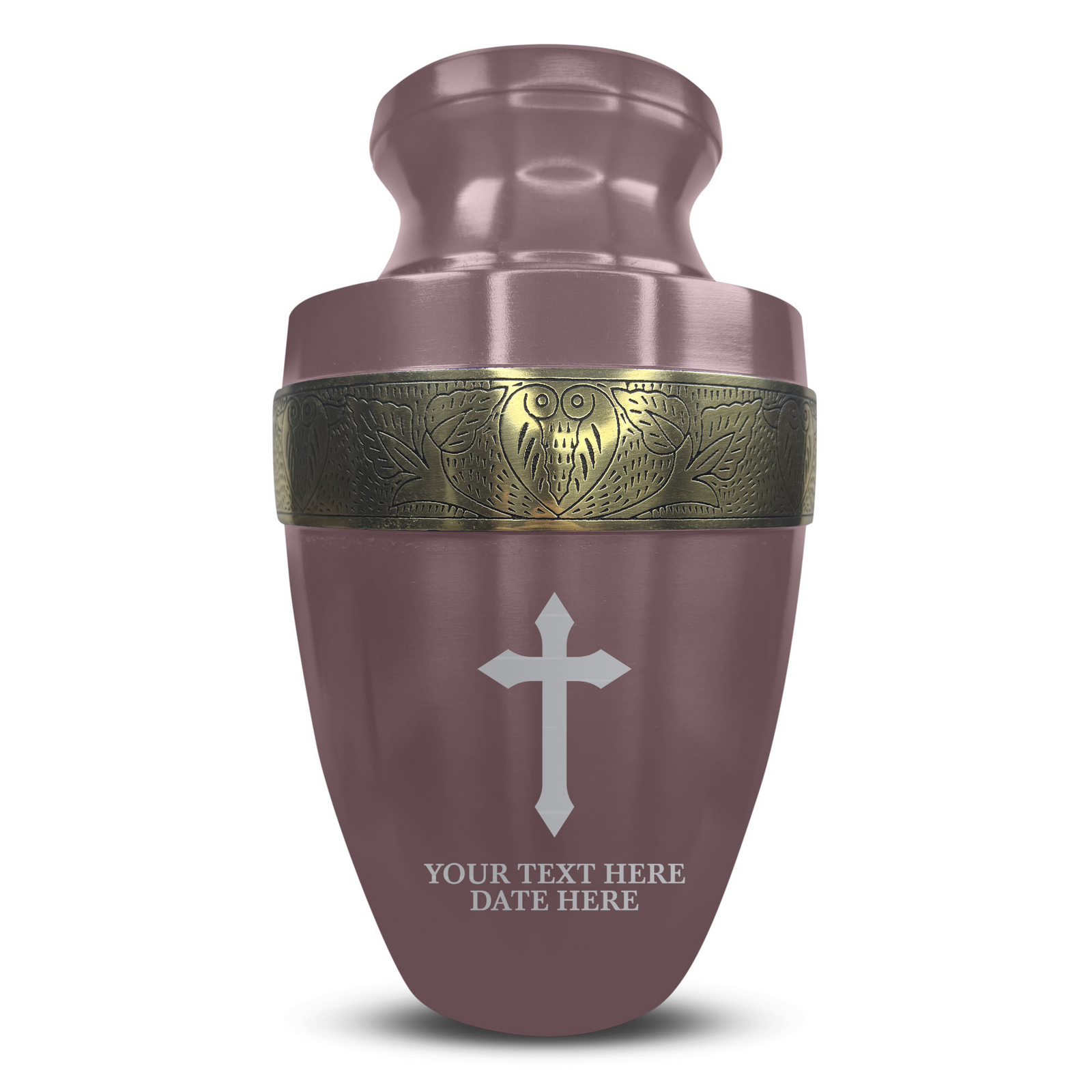 Custom Aluminum Human Urn - Memorial Cross Design - Elite Collection with Gold Inlay - 200 Cubic Inch