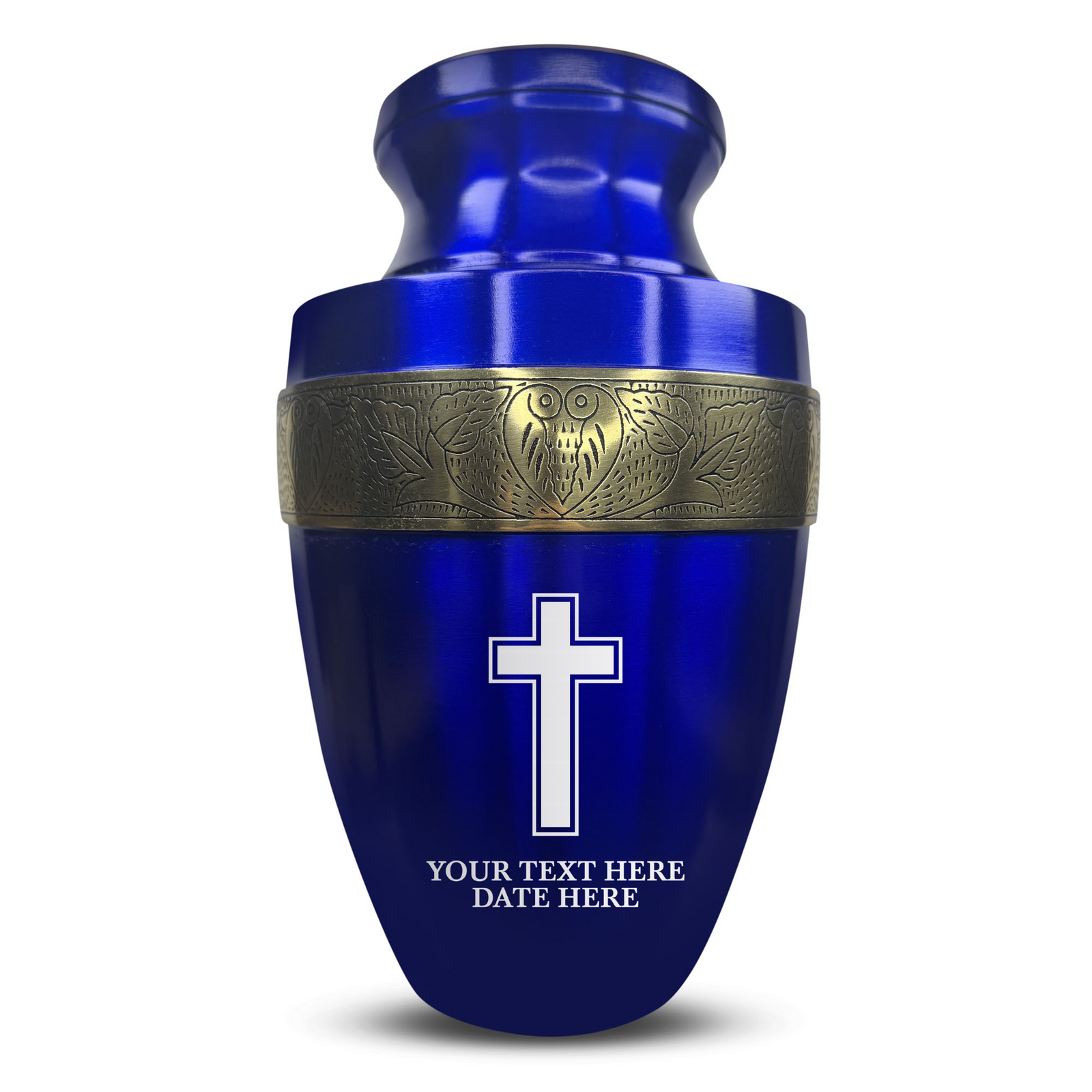 Custom Aluminum Human Urn - Memorial Cross Design - Elite Collection with Gold Inlay - 200 Cubic Inch