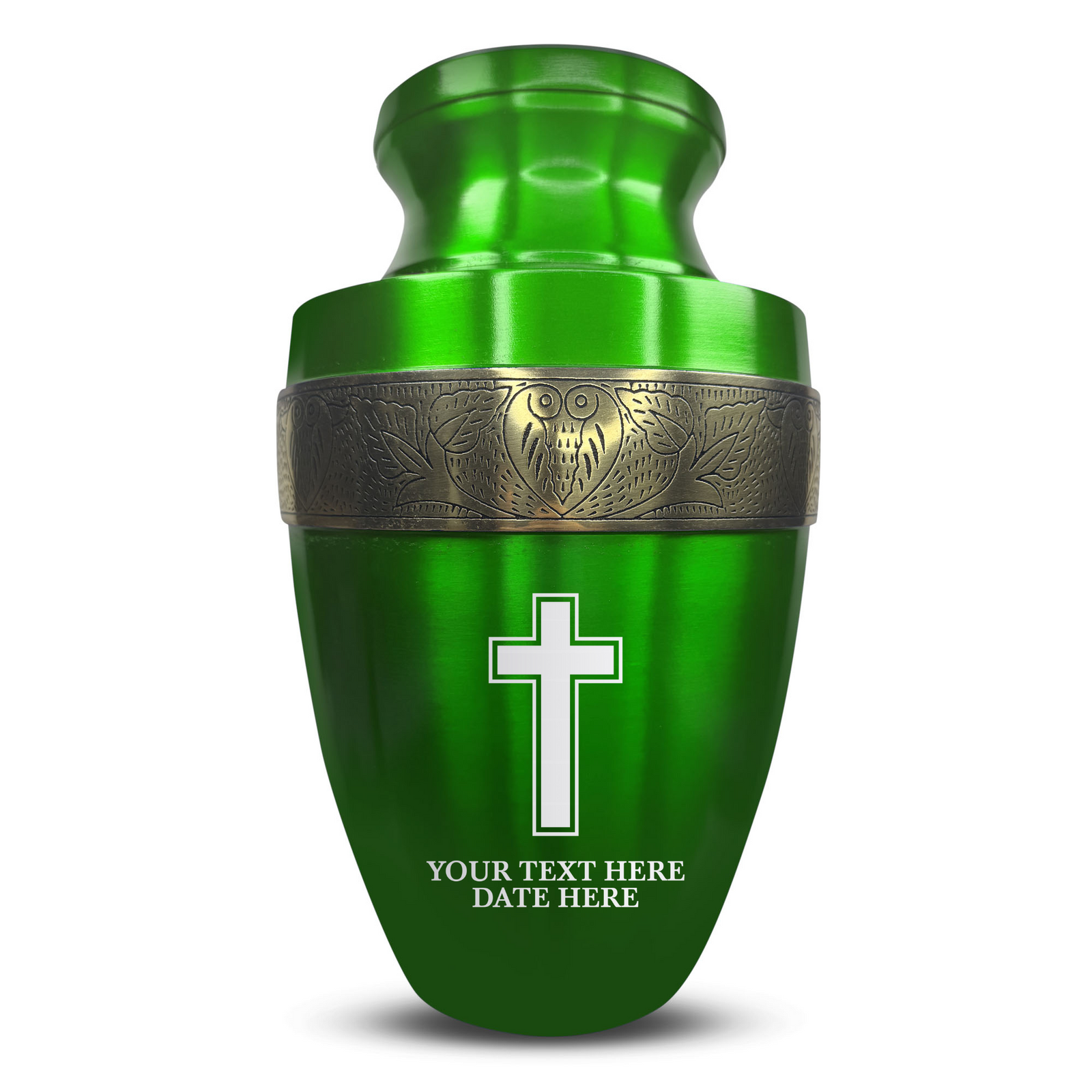 Custom Aluminum Human Urn - Memorial Cross Design - Elite Collection with Gold Inlay - 200 Cubic Inch