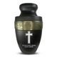 Elite Human Cremation Urn – 200 Cubic Inch – Aluminum with Gold Inlay | Cross Design Collection 1
