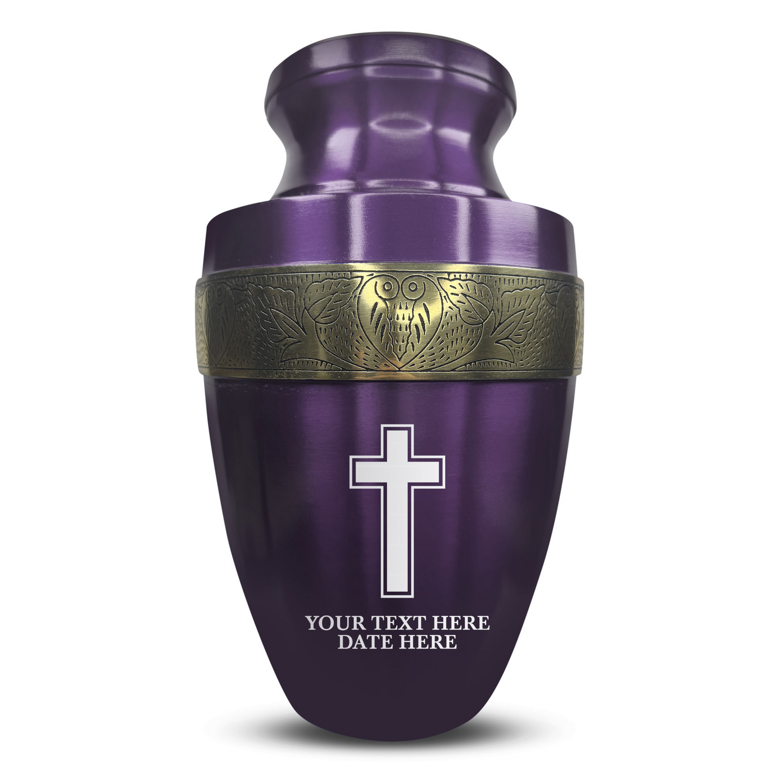 Custom Aluminum Human Urn - Memorial Cross Design - Elite Collection with Gold Inlay - 200 Cubic Inch