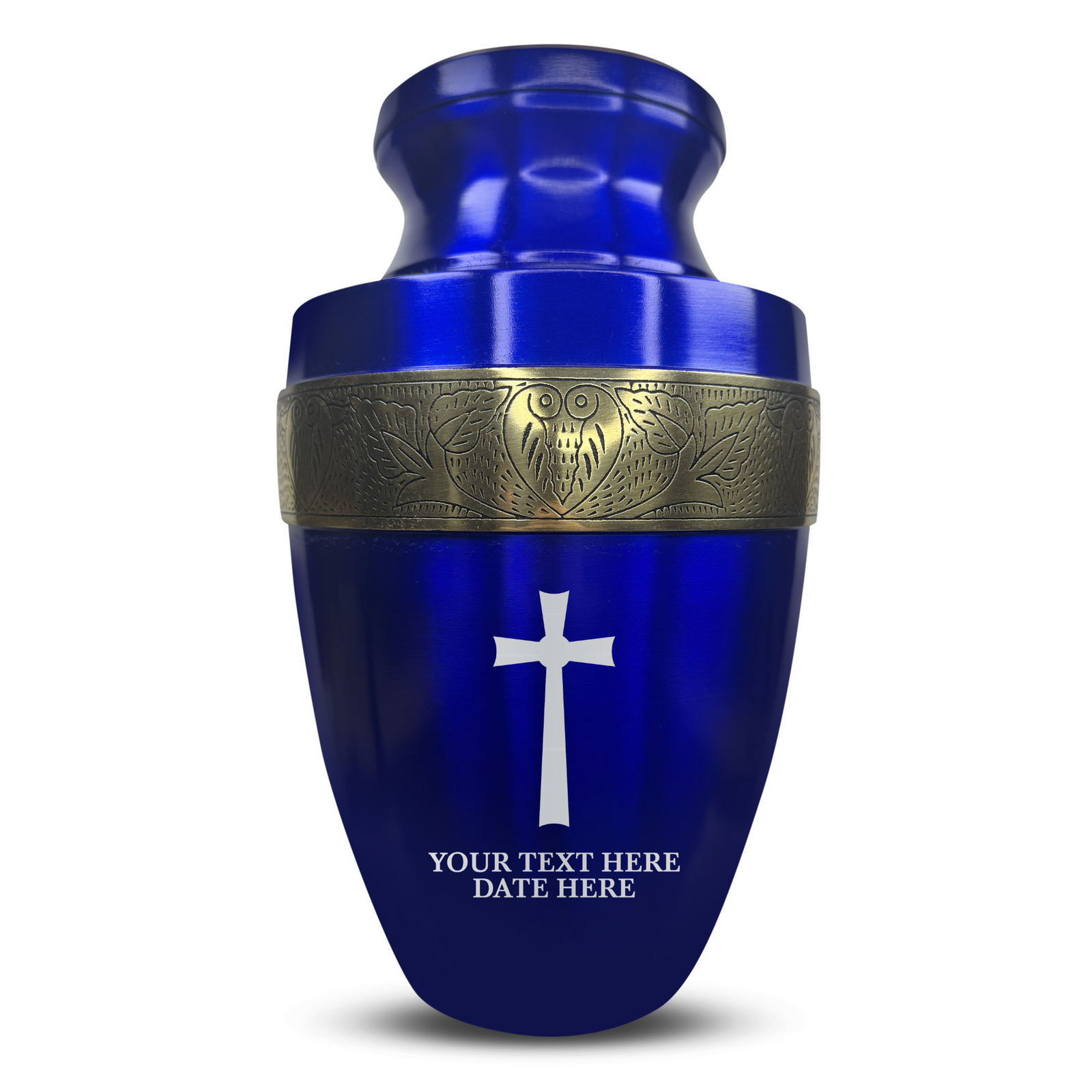 Custom Aluminum Human Urn - Memorial Cross Design - Elite Collection with Gold Inlay - 200 Cubic Inch