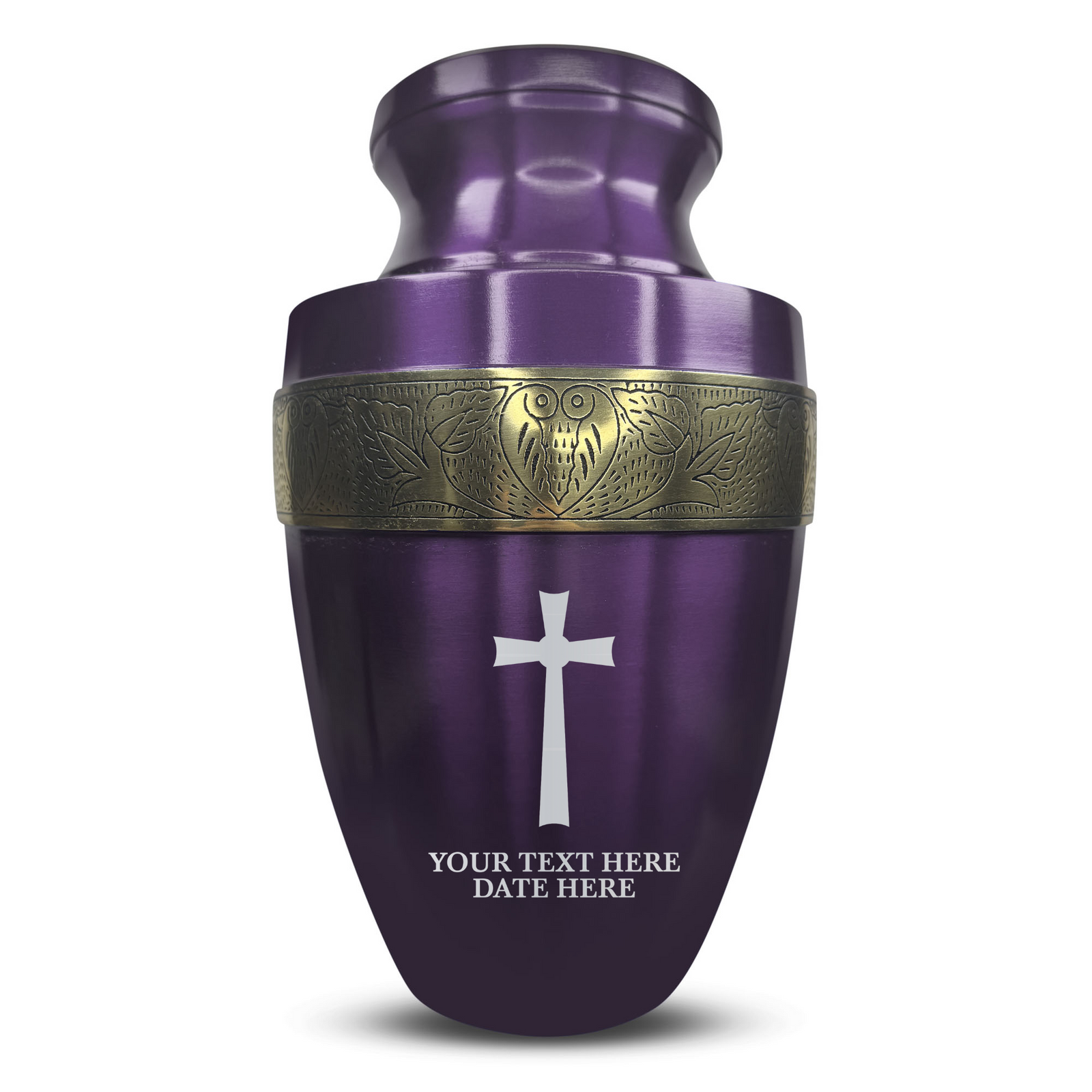 Custom Aluminum Human Urn - Memorial Cross Design - Elite Collection with Gold Inlay - 200 Cubic Inch