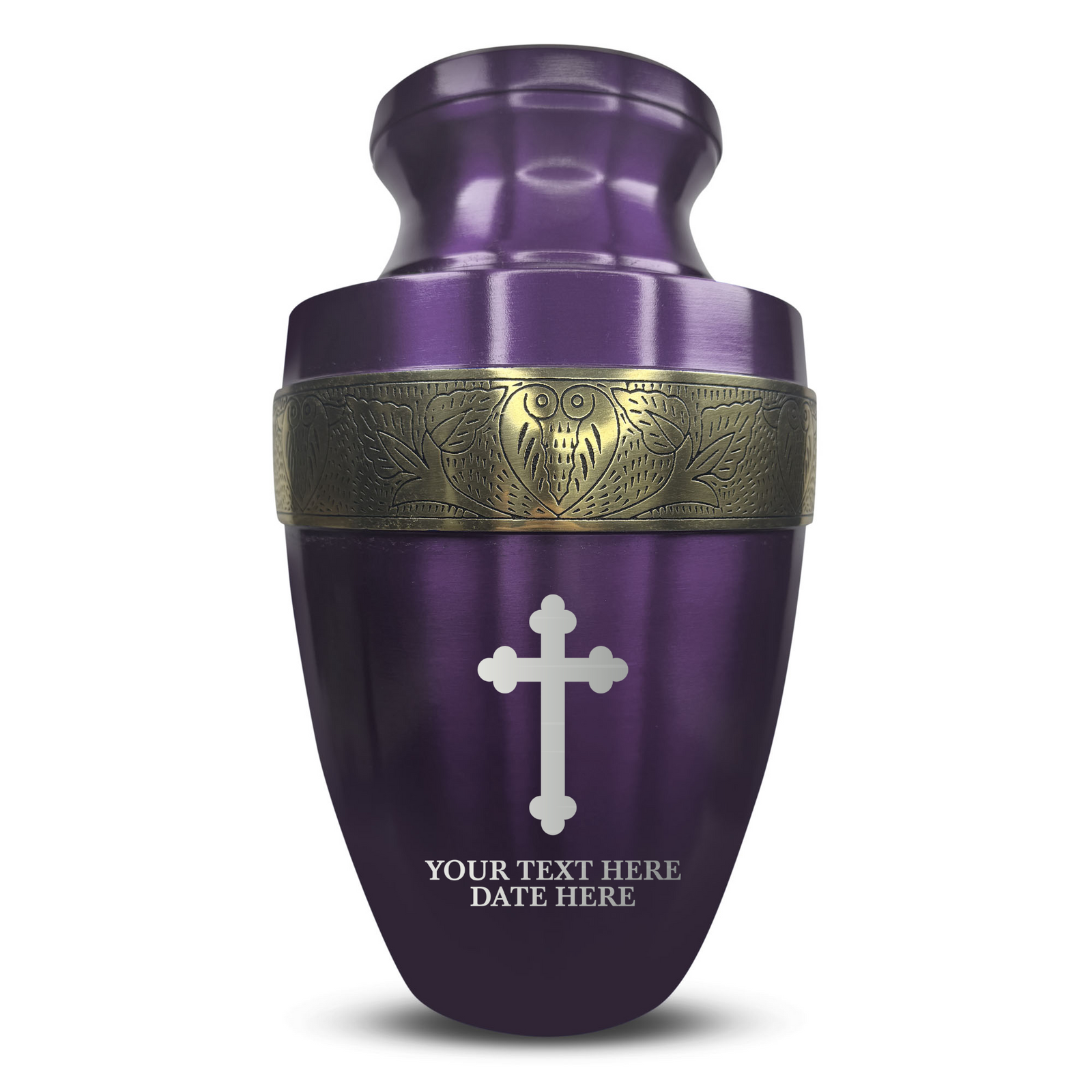 Custom Aluminum Human Urn - Memorial Cross Design - Elite Collection with Gold Inlay - 200 Cubic Inch