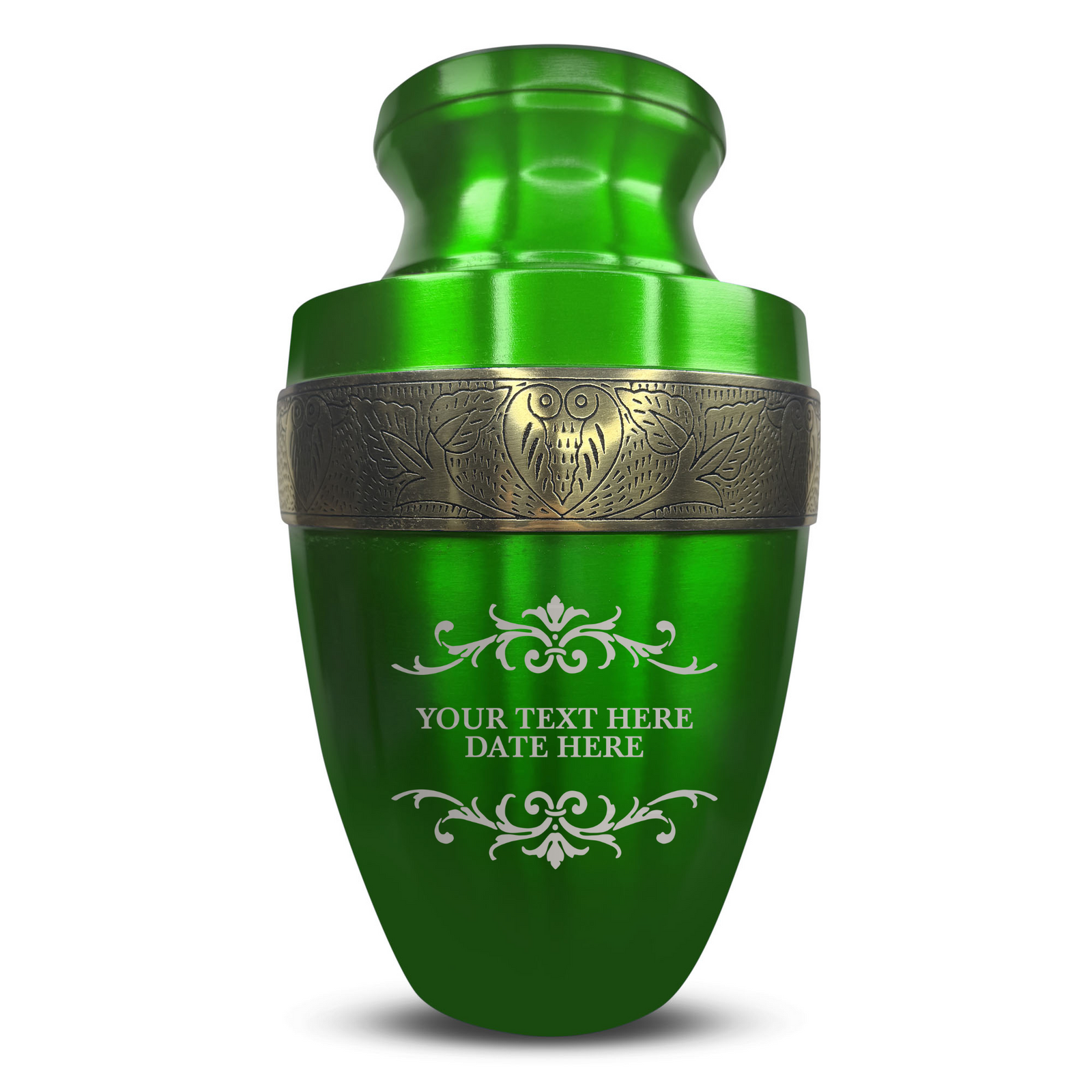 Custom Aluminum Human Urn - Memorial Decorative Swirl Design - Elite Collection with Gold Inlay - 200 Cubic Inch